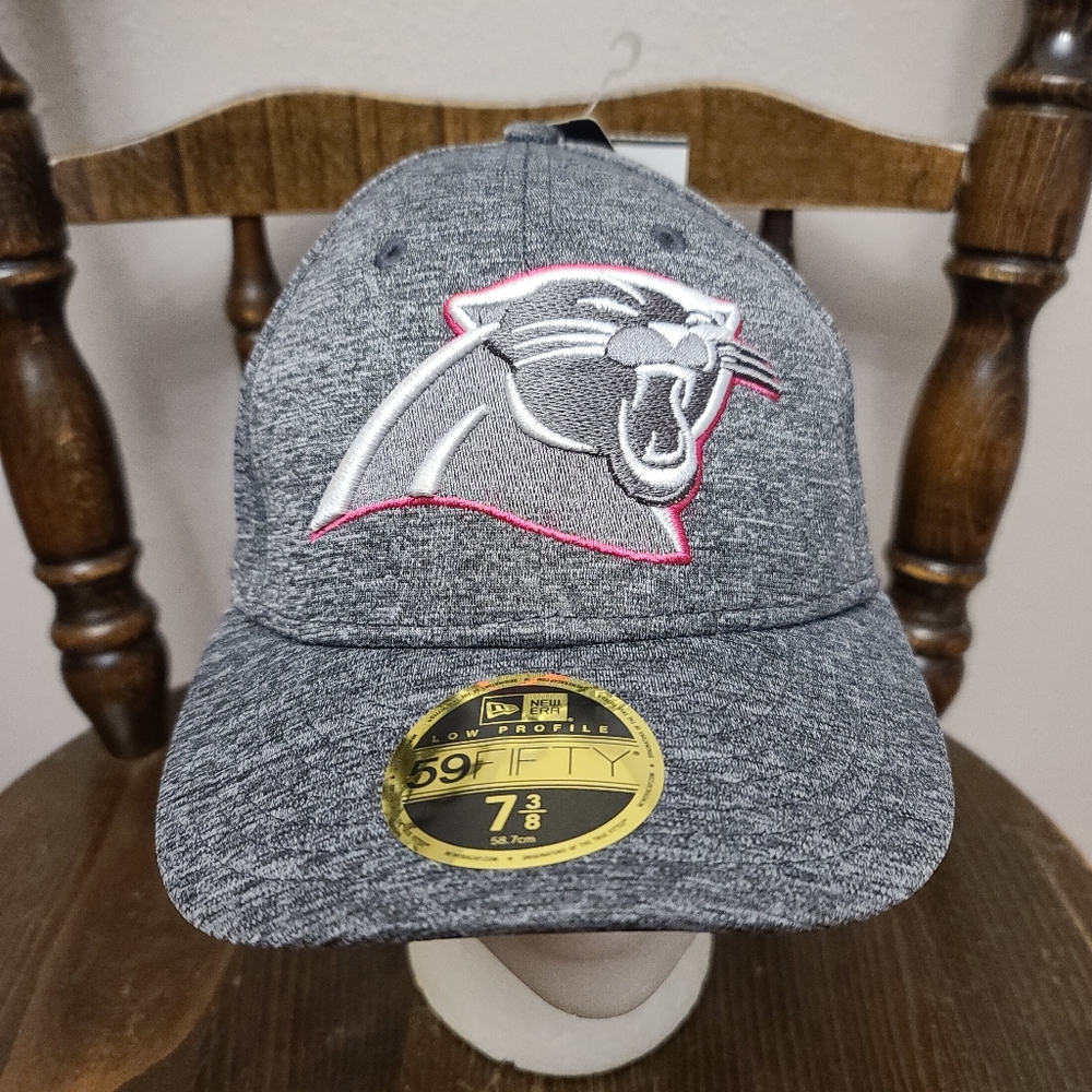 New Era Carolina Panthers Fitted Hat Gray Pink Cancer Awareness 7 3/8 59Fifty
